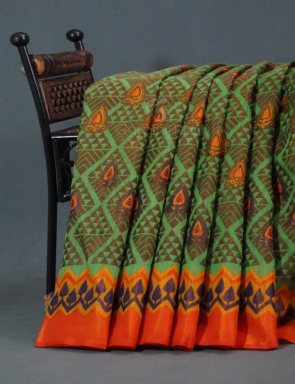 Mehendi Green Colour With Orange Blouse Cotton Brasso Saree By Gayathri Reddy Designer Studio