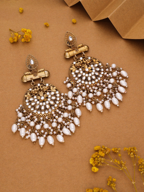 Tehzeeb Creations Modern White Opal And Silver Chandelier Drop Earrings For Woman