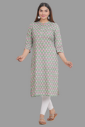 House of RP Women's Green Cotton Floral Print Straight Kurta
