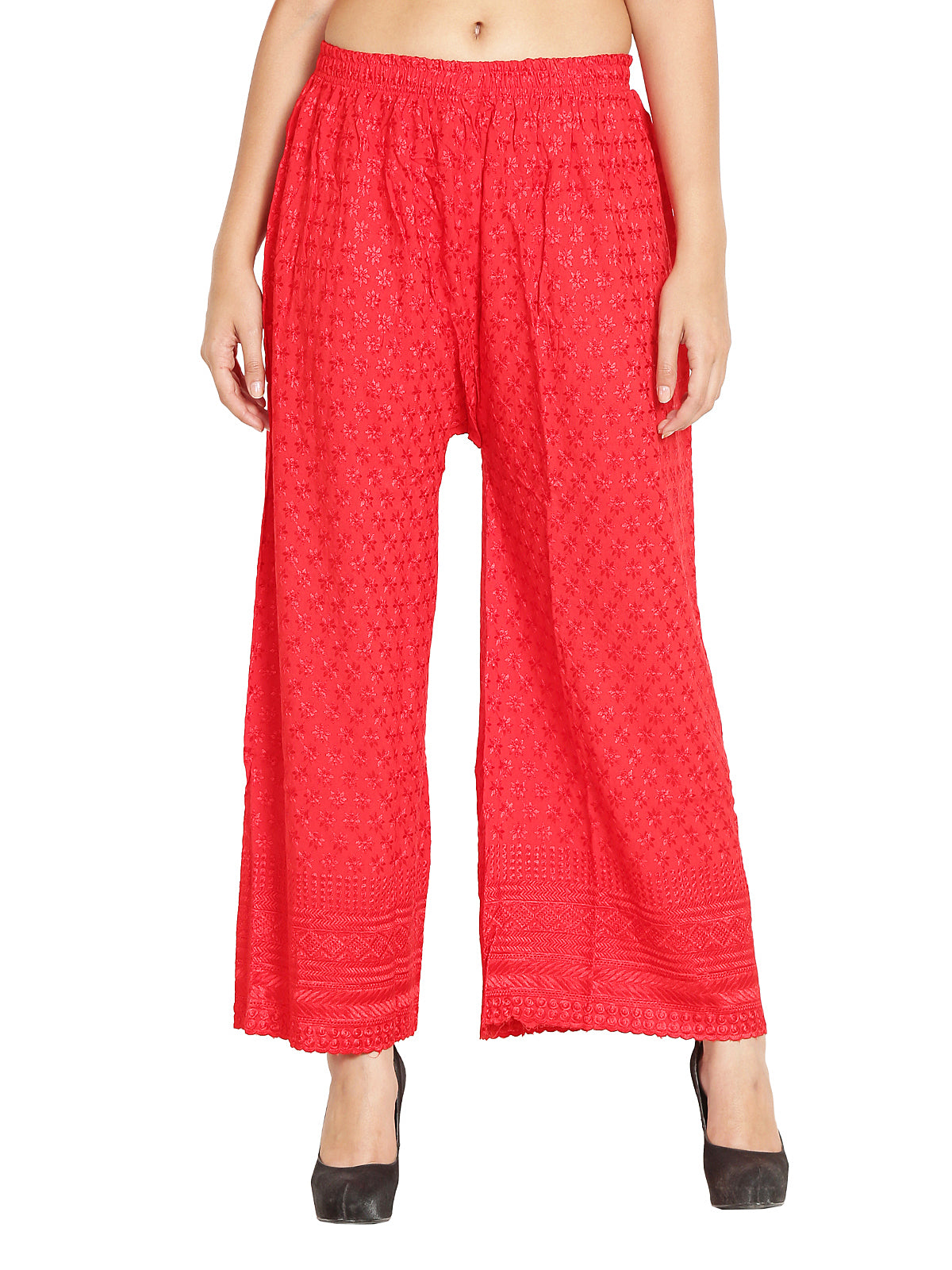 PAVONINE Red Color Full Chikankari Rayon Fabric Sharara For Women