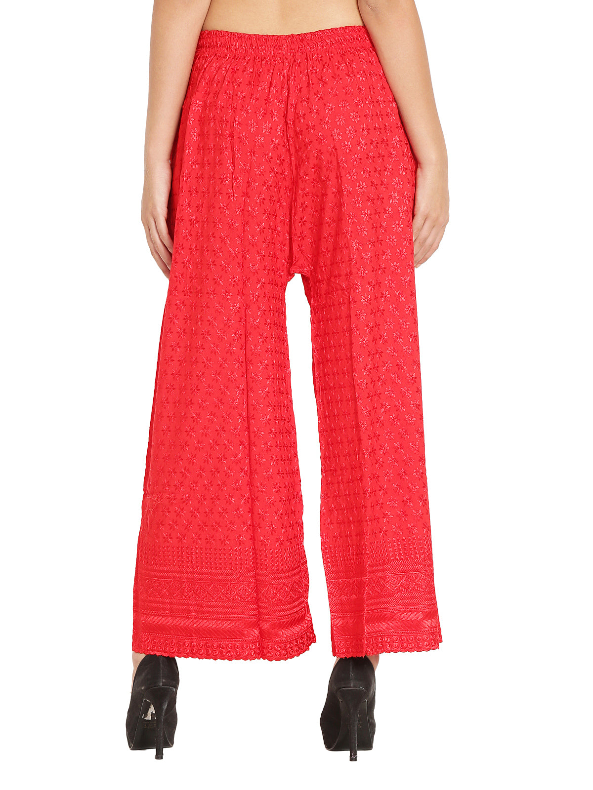 PAVONINE Red Color Full Chikankari Rayon Fabric Sharara For Women