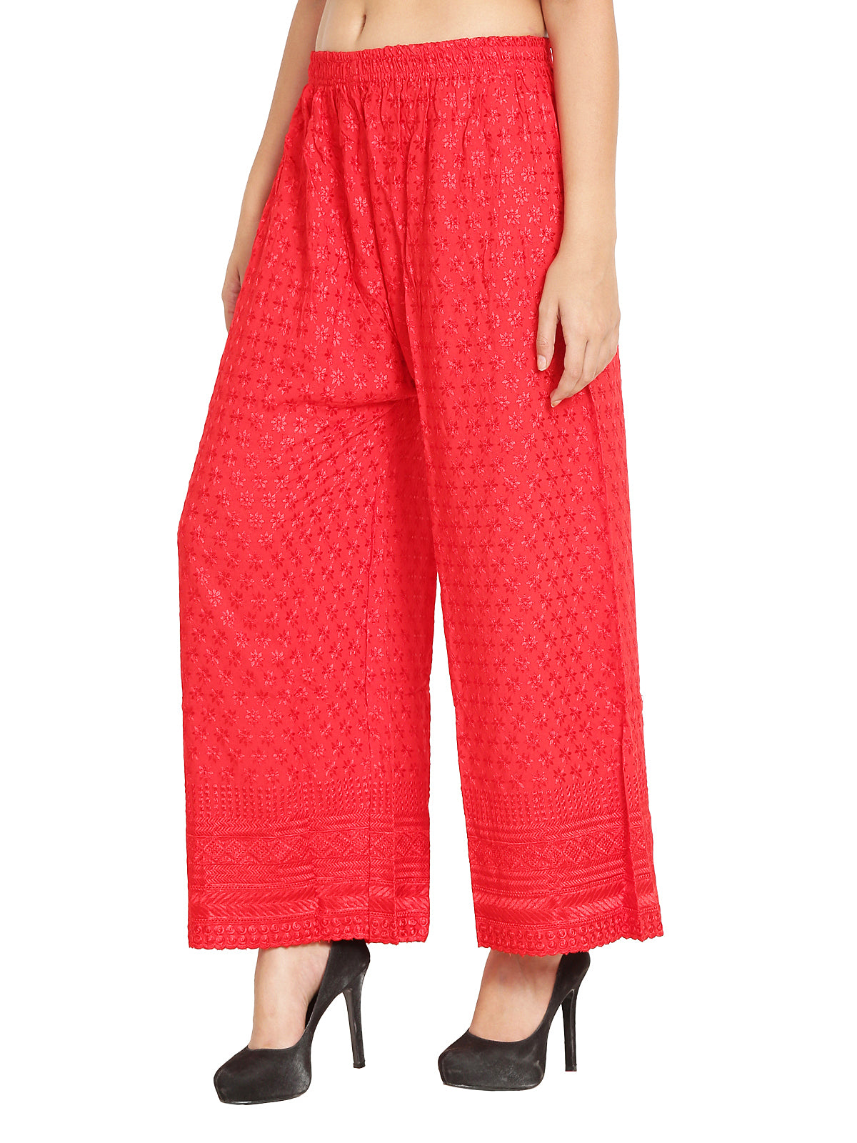 PAVONINE Red Color Full Chikankari Rayon Fabric Sharara For Women