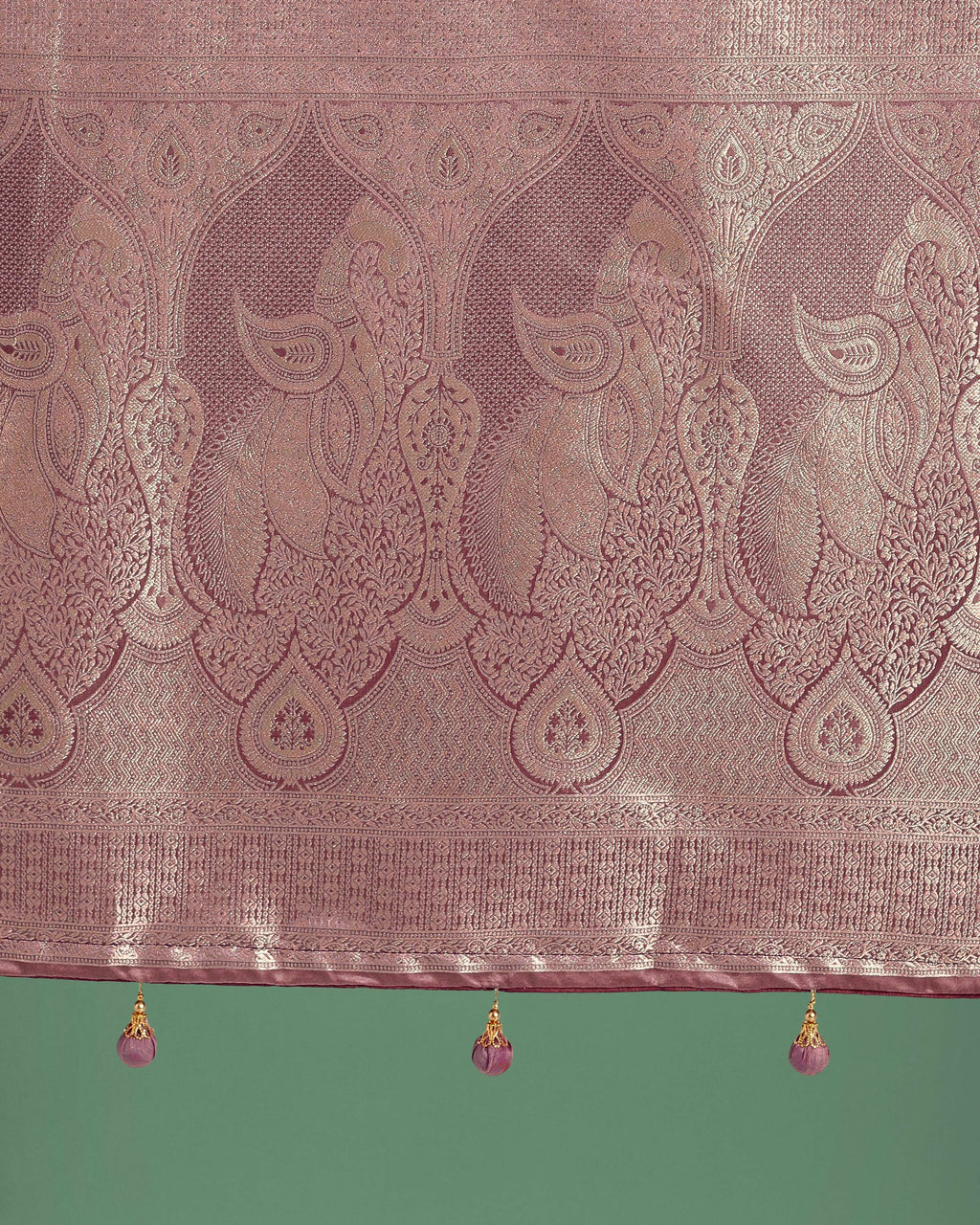 Monjolika Fashion Dusty Rose Pink Weaving Banarasi Satin Silk Trendy Saree For Festival