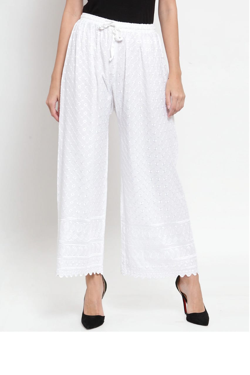 PAVONINE White Color Full Chikankari Rayon Fabric Sharara For Women