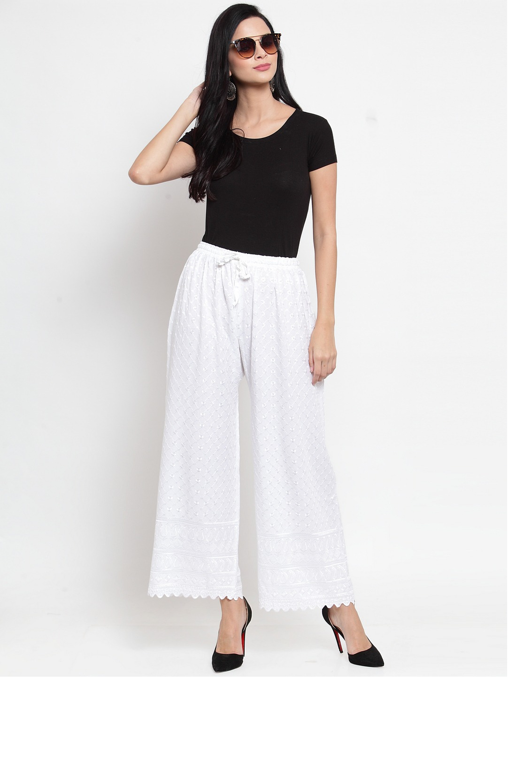 PAVONINE White Color Full Chikankari Rayon Fabric Sharara For Women