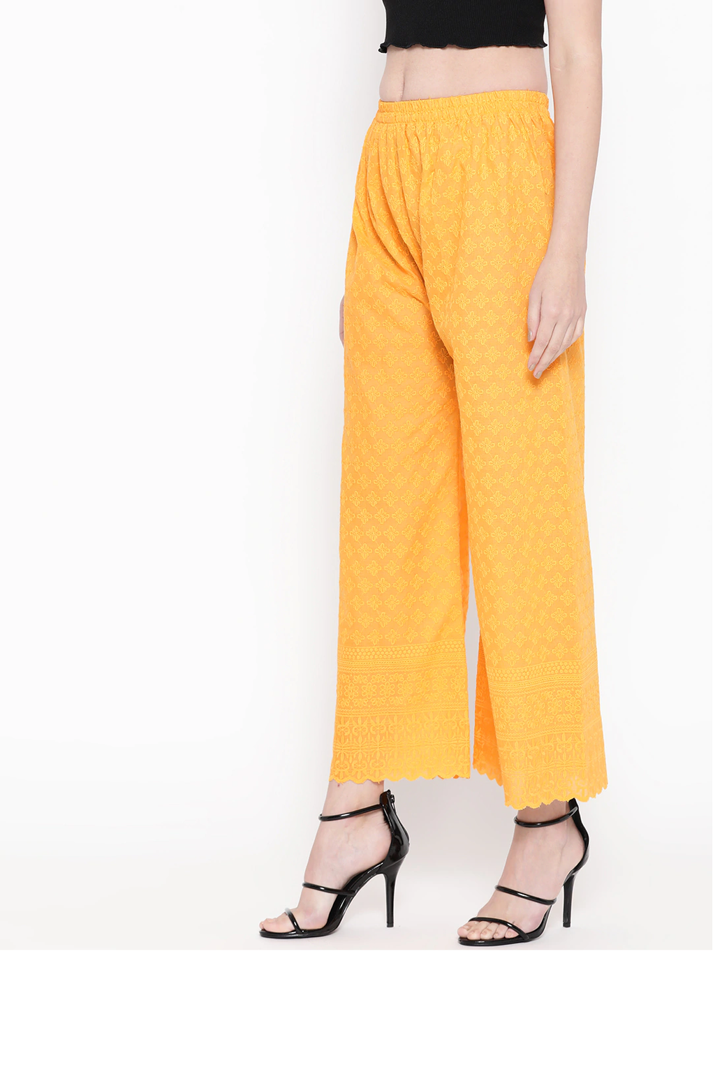 PAVONINE Yellow Color Full Chikankari Rayon Fabric Sharara For Women