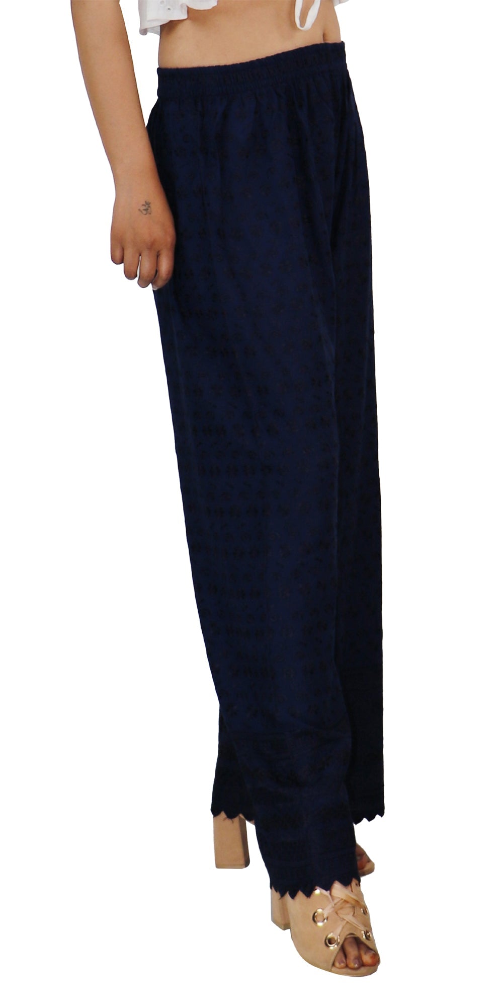 PAVONINE Navy Blue Color Full Chikankari Rayon Fabric Sharara For Women