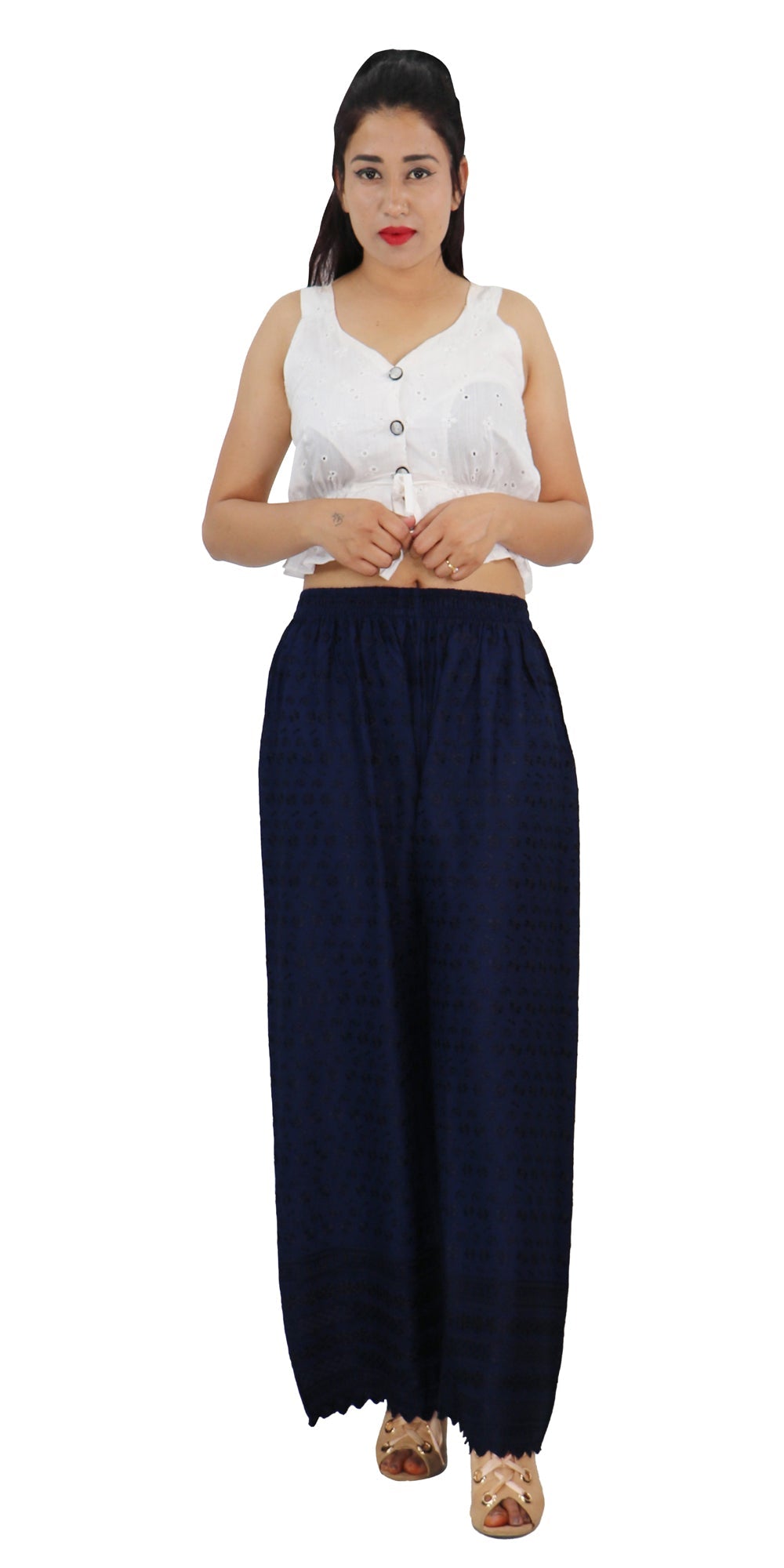 PAVONINE Navy Blue Color Full Chikankari Rayon Fabric Sharara For Women