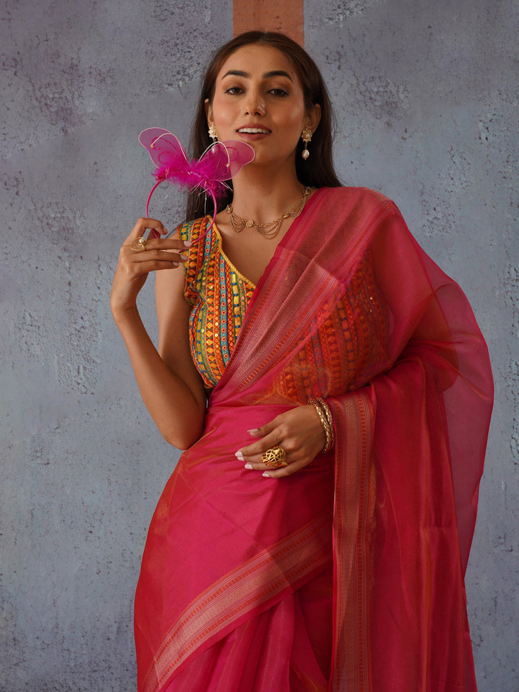 Tikhi Imli Zari Organza Heavy Work Saree