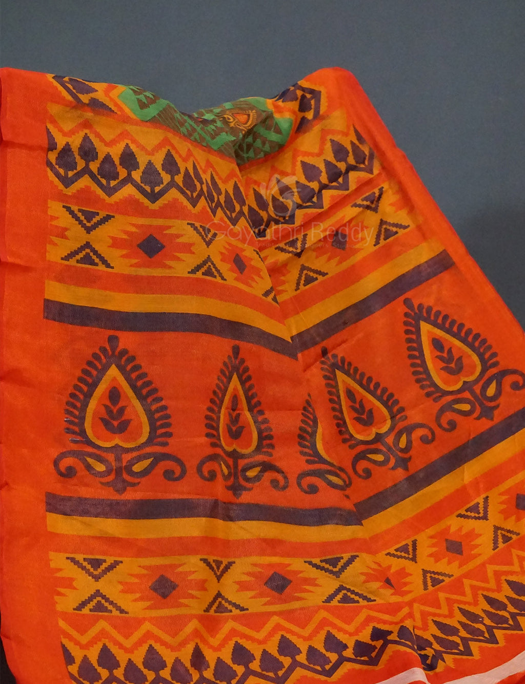 Mehendi Green Colour With Orange Blouse Cotton Brasso Saree By Gayathri Reddy Designer Studio