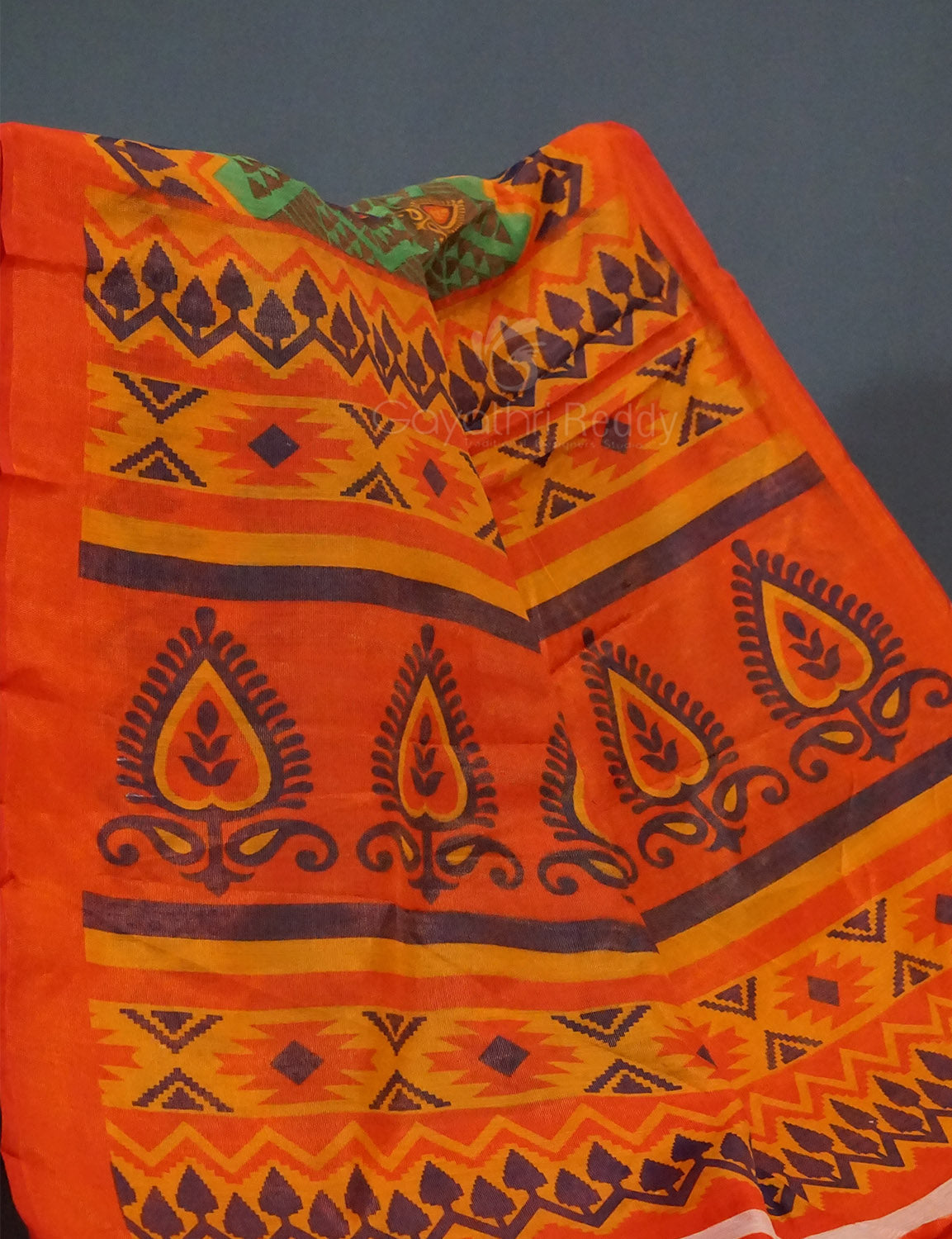 Mehendi Green Colour With Orange Blouse Cotton Brasso Saree By Gayathri Reddy Designer Studio
