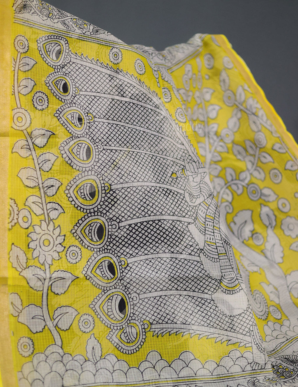 Black Colour Block Print Contrast Blouse Pure Kota Cotton Saree By Gayathri Reddy Designer Studio