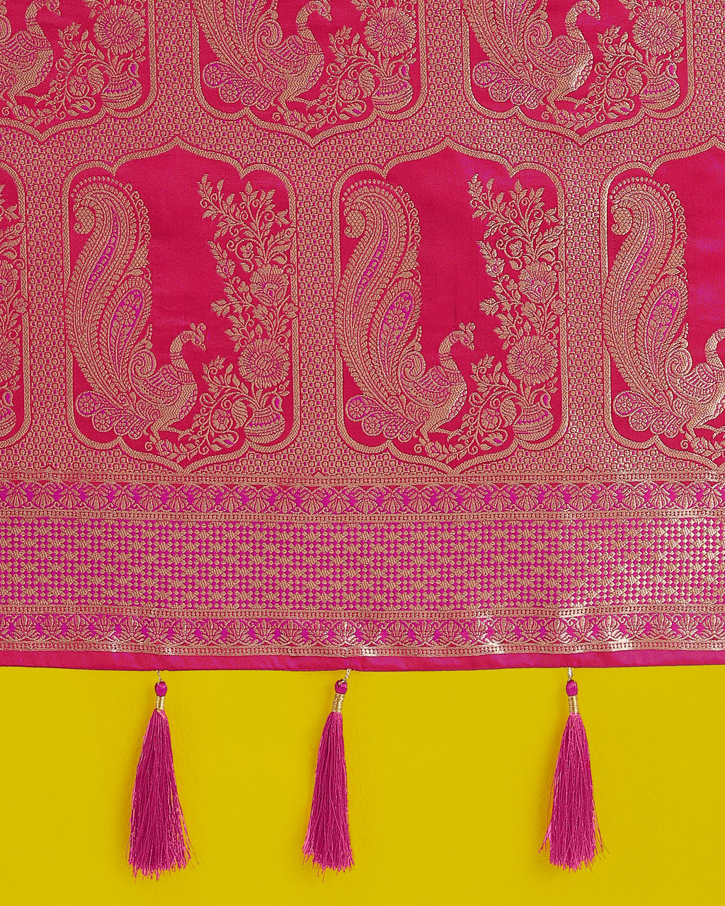 Monjolika Fashion Gorgeous Rani Pink Woven Banarasi Satin Designer Silk Saree