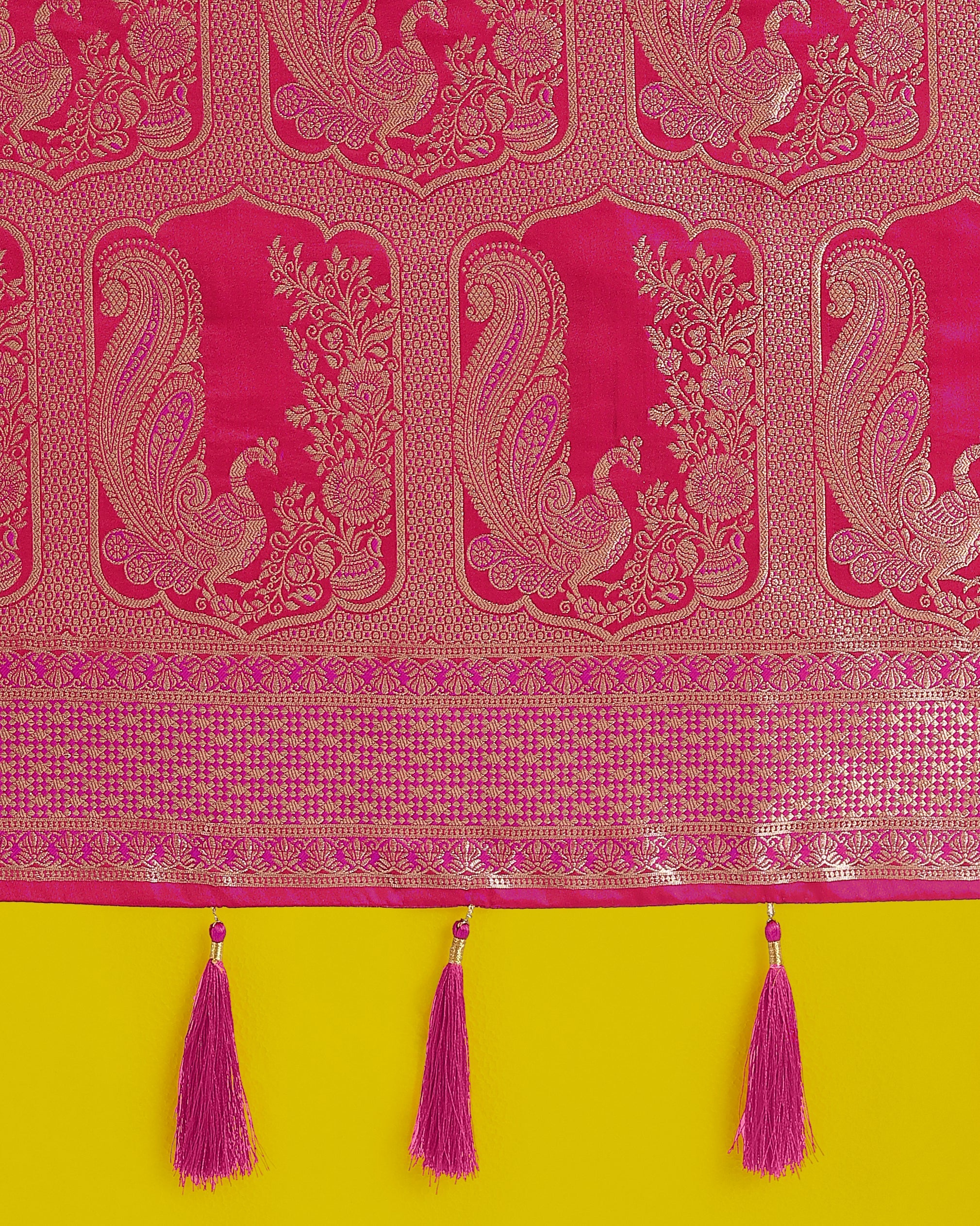 Monjolika Fashion Gorgeous Rani Pink Woven Banarasi Satin Designer Silk Saree