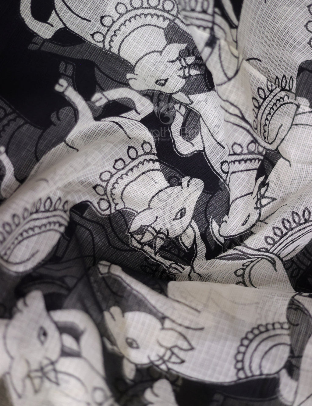 Black Colour Block Print Contrast Blouse Pure Kota Cotton Saree By Gayathri Reddy Designer Studio