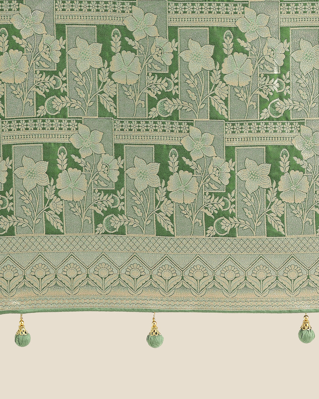 Monjolika Fashion Green Color Banarasi Satin Silk Zari Weaving Festival Saree