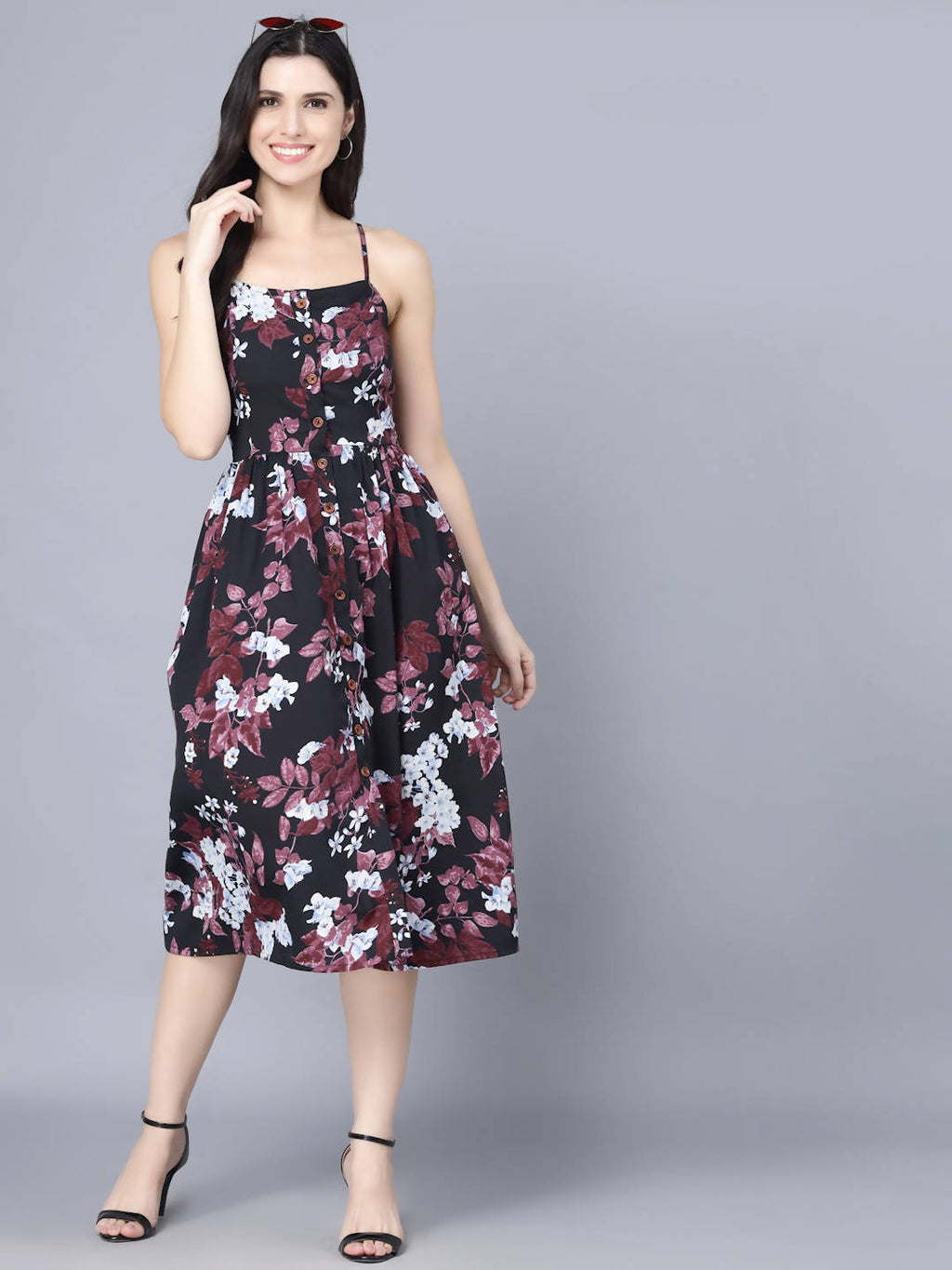 Myshka Multicoloured Floral Organic Cotton Crepe Midi Dress