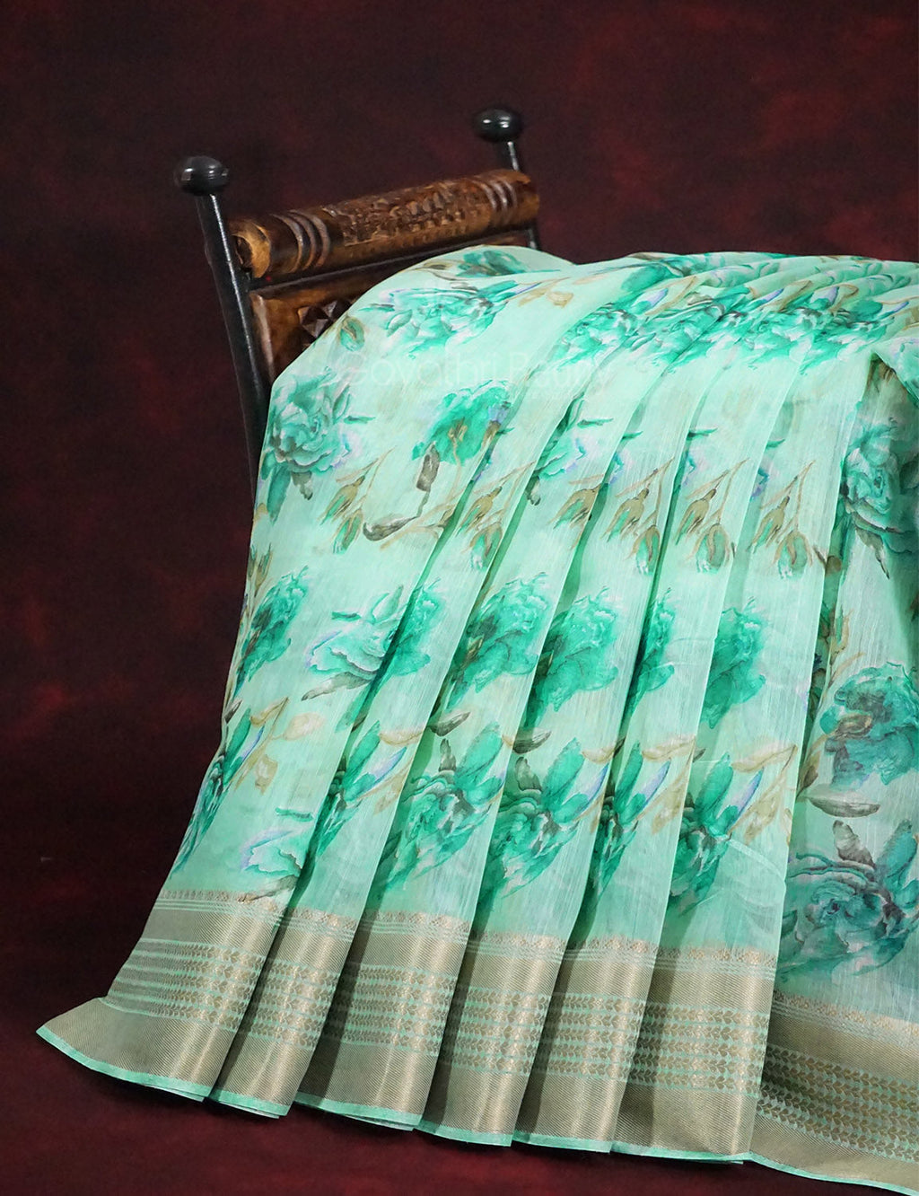 Shades of Mint Green Colour Printed Semi Chanderi Saree By Gayathri Reddy Designer Studio