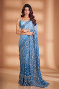 Teeya Creation Blue Color Georgette Embroidery Work Saree