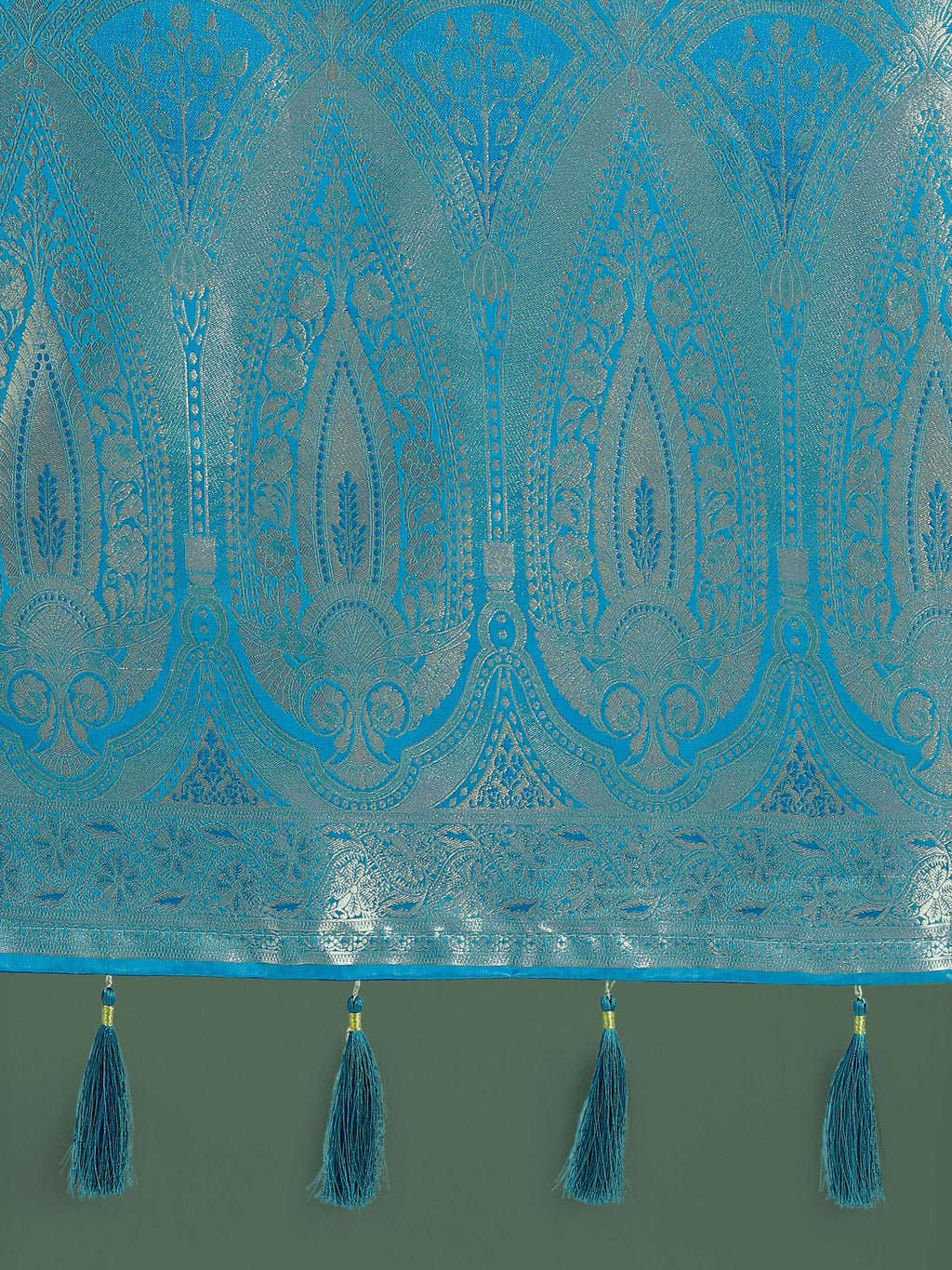 Monjolika Fashion Divine Cyan blue Soft Banarasi Satin Silk Saree With Blouse Piece