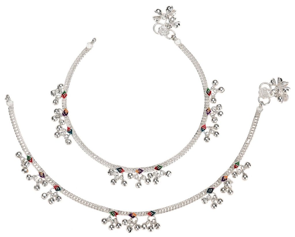AanyaCentric Silver Plated Traditional Anklets Payal - Classic and Stylish for Women and Girls