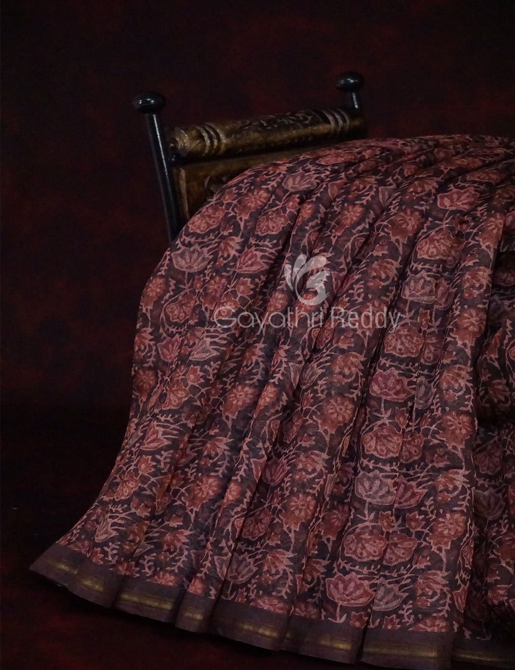Mic of Coffee Brown and Maroon Floral Design Semi Chanderi Saree By Gayathri Reddy Designer Studio