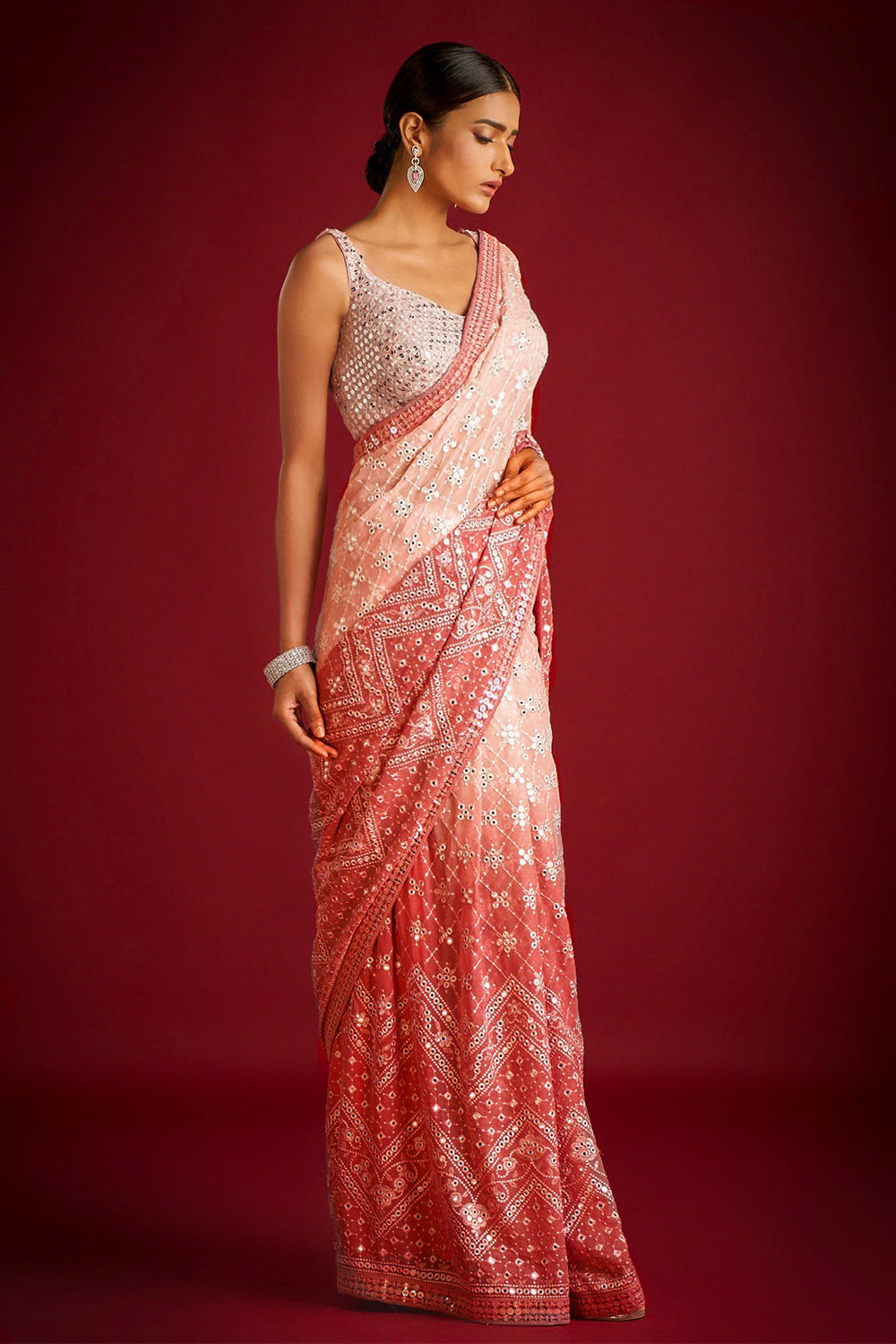 Teeya Creation Orange Color Georgette Embroidery Work Saree