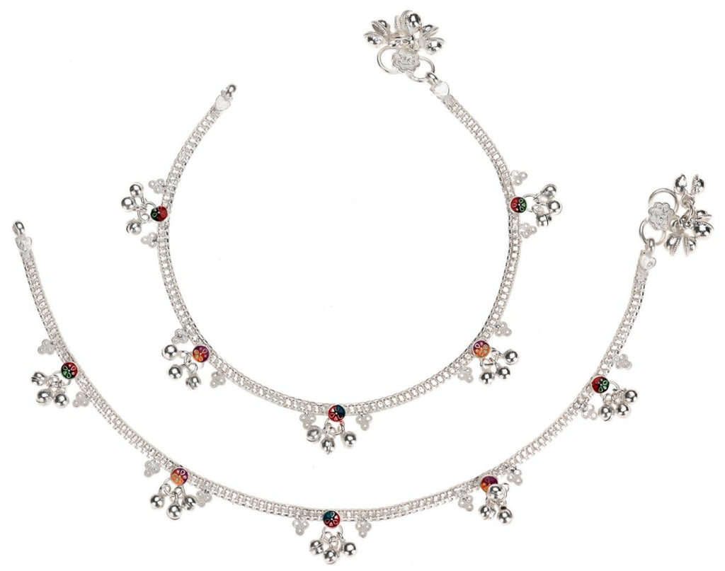 AanyaCentric Silver Plated Traditional Anklets Payal - Classic and Stylish for Women and Girls