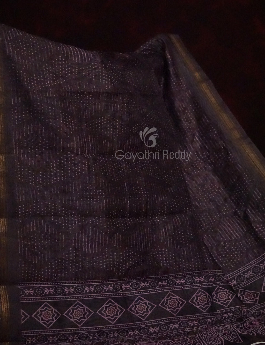 Dark Wine Geometrical Design Semi Chanderi Saree By Gayathri Reddy Designer Studio