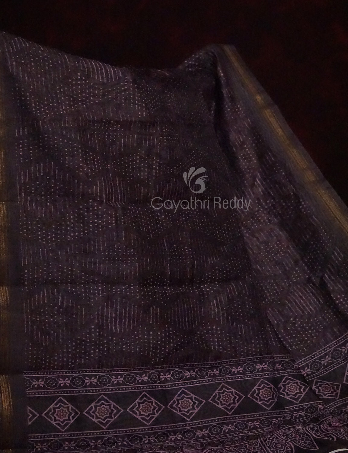 Dark Wine Geometrical Design Semi Chanderi Saree By Gayathri Reddy Designer Studio