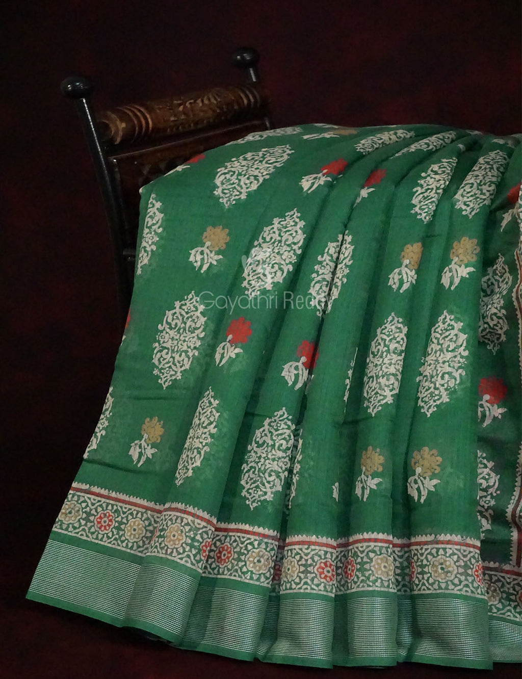 Green Colored Motif Prints Semi Chanderi Saree By Gayathri Reddy Designer Studio
