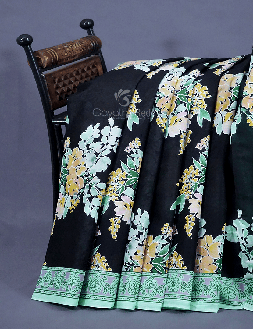 Black Colour Block Print Pure Mulmul Cotton Saree By Gayathri Reddy Designer Studio