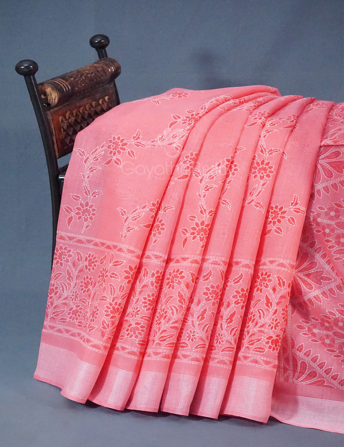 Shades of Light Peach Colour Floral Print Semi Chanderi Saree By Gayathri Reddy Designer Studio
