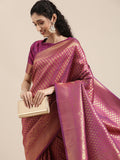 Saree Mall Magenta Ethnic Motifs Zari Silk Blend Banarasi Saree For Women