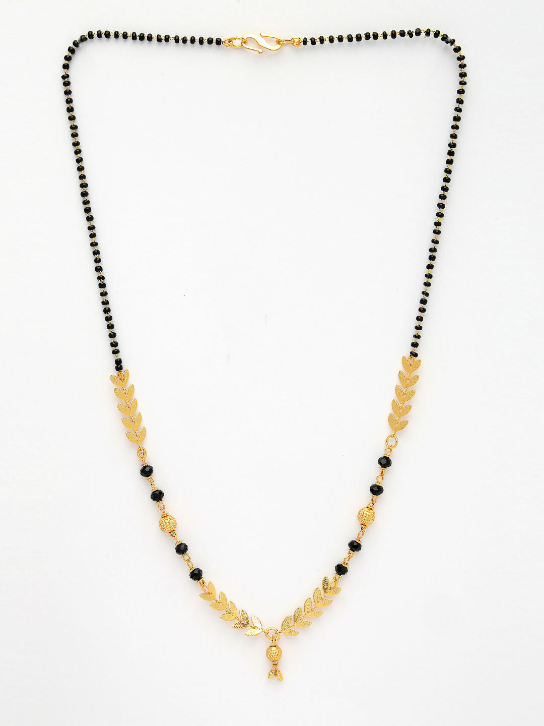 NVR Women's Short Mangalsutra Designs Gold-Polished & Black Beaded Mangalsutra