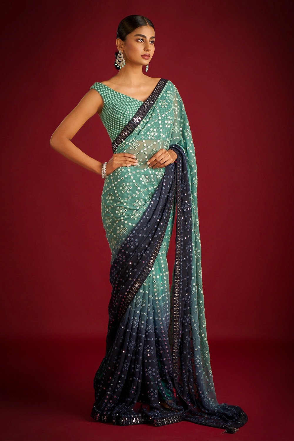 Teeya Creation Green Color Georgette Embroidery Work Saree