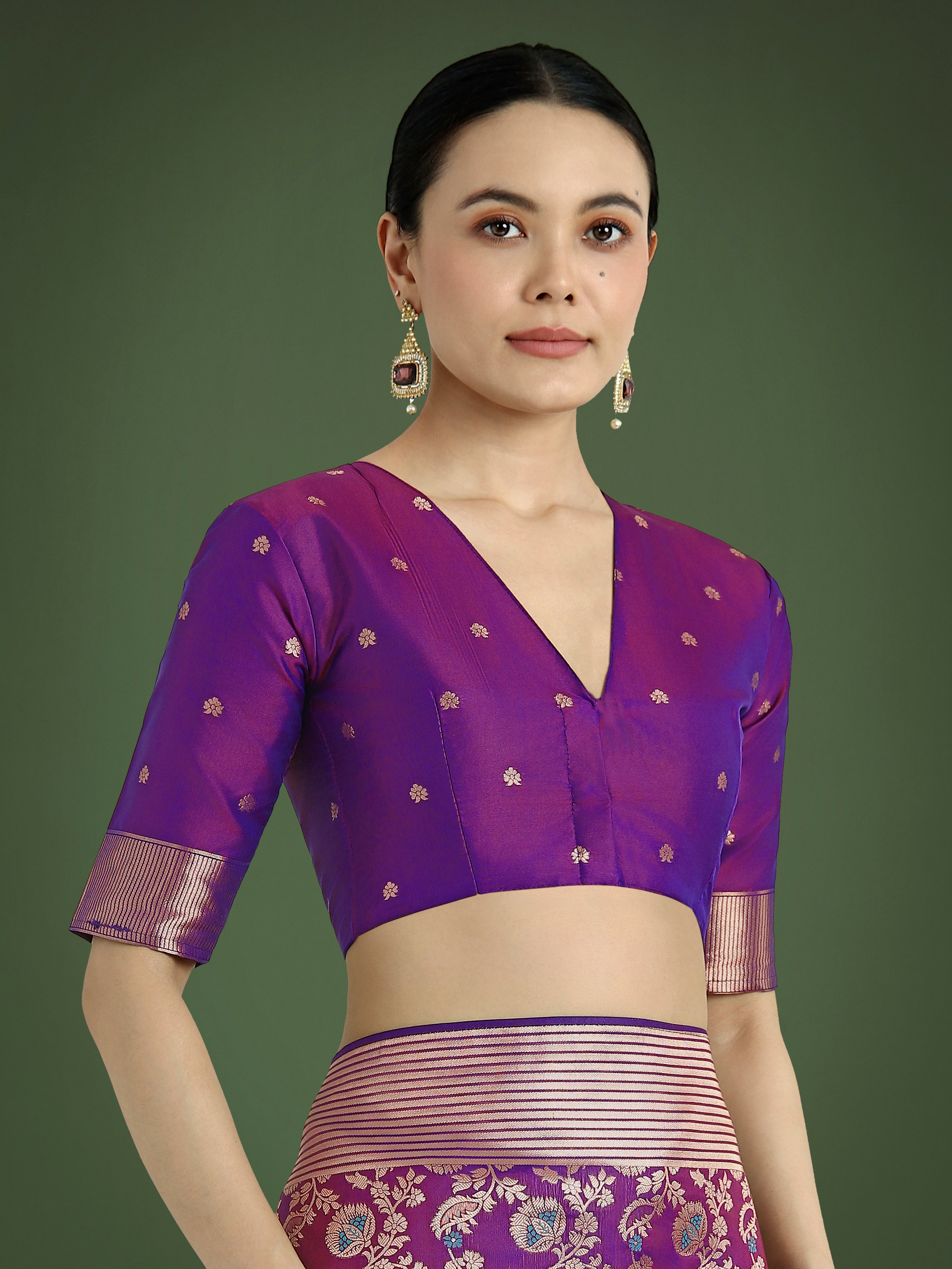 Monjolika Fashion Banarasi Silk Purple Zaal Pattern Traditional Saree