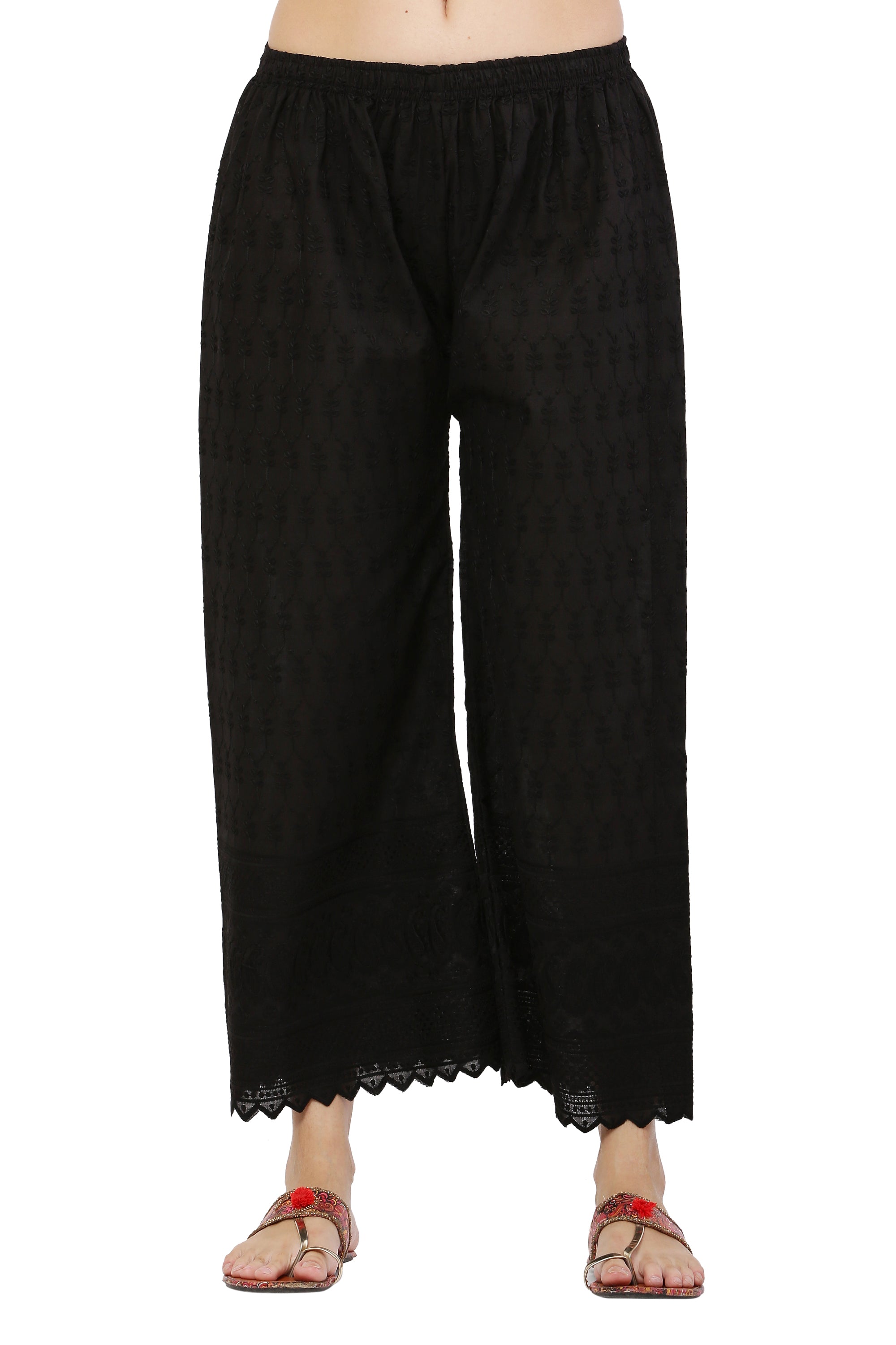 PAVONINE Black Color Half Schiffli Chikankari Cotton Fabric Sharara For Women