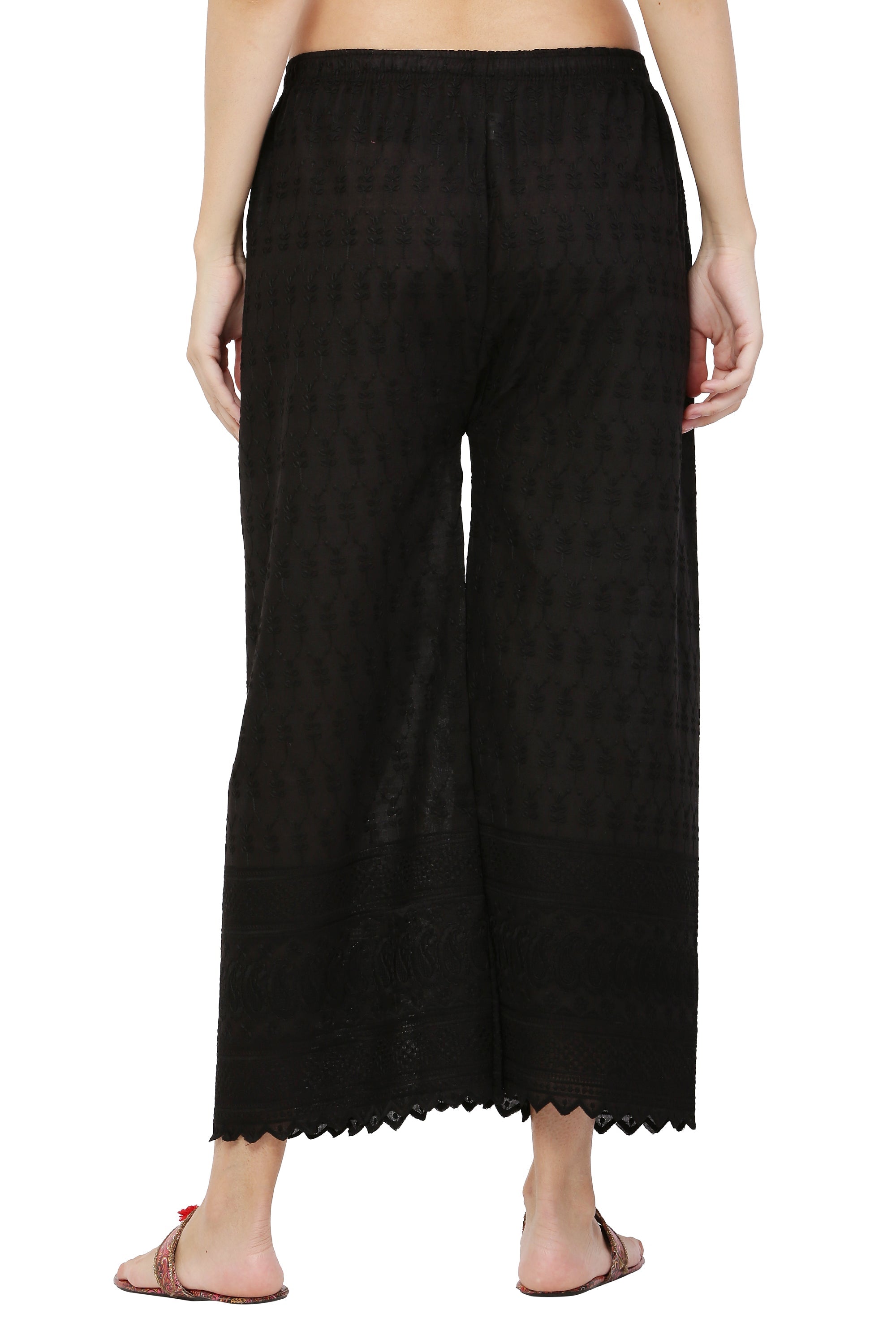 PAVONINE Black Color Half Schiffli Chikankari Cotton Fabric Palazzo For Women