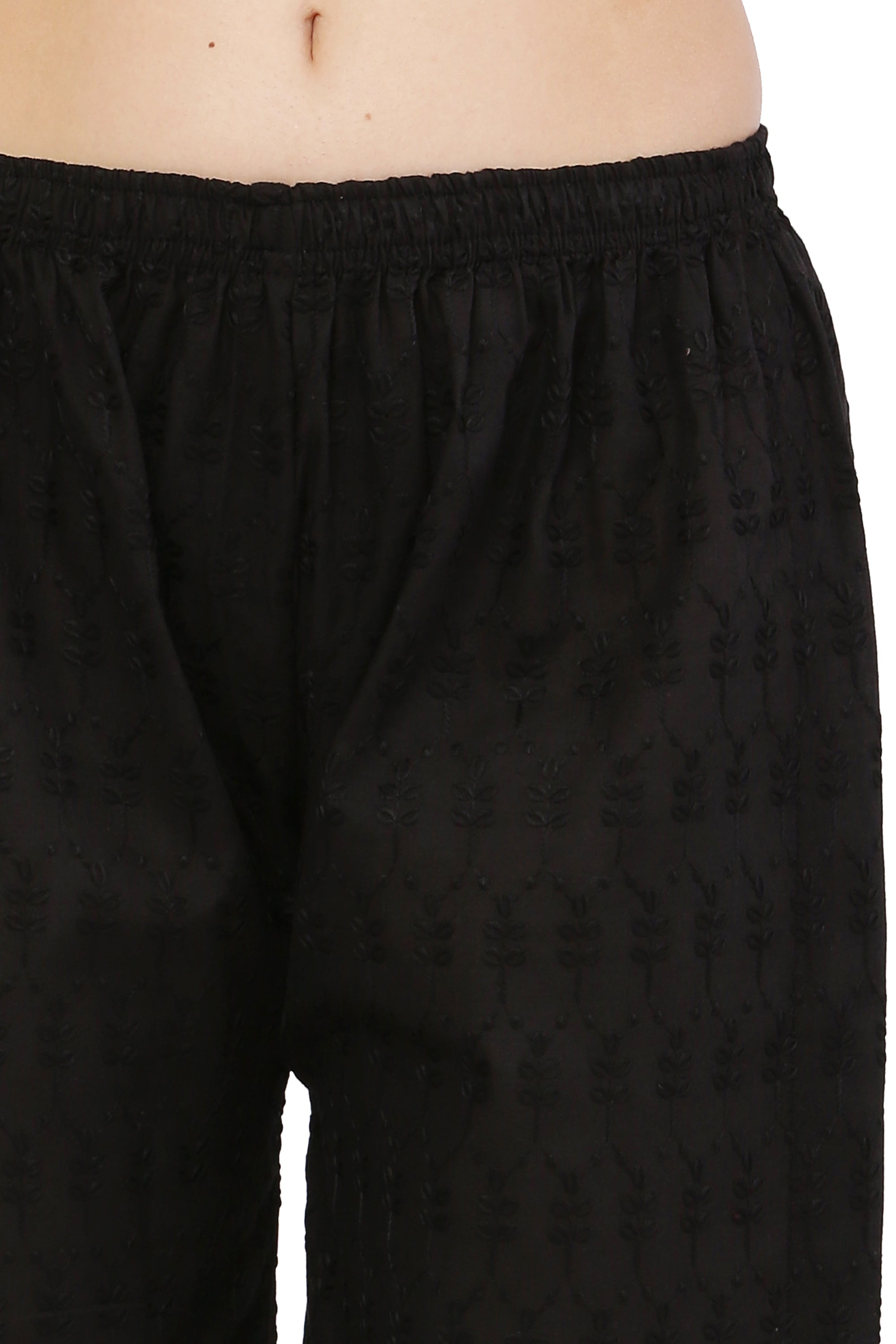 PAVONINE Black Color Half Schiffli Chikankari Cotton Fabric Palazzo For Women