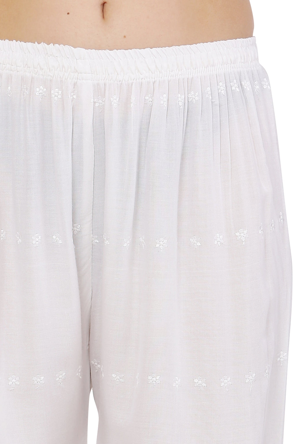 PAVONINE White Color Half Schiffli Chikankari Cotton Fabric Sharara For Women