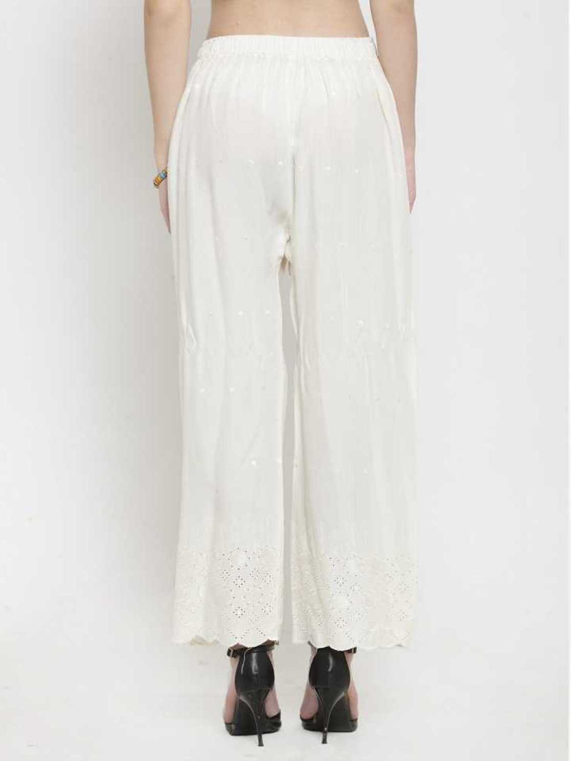 PAVONINE Off-White Color Half Schiffli Chikankari Cotton Fabric Sharara For Women