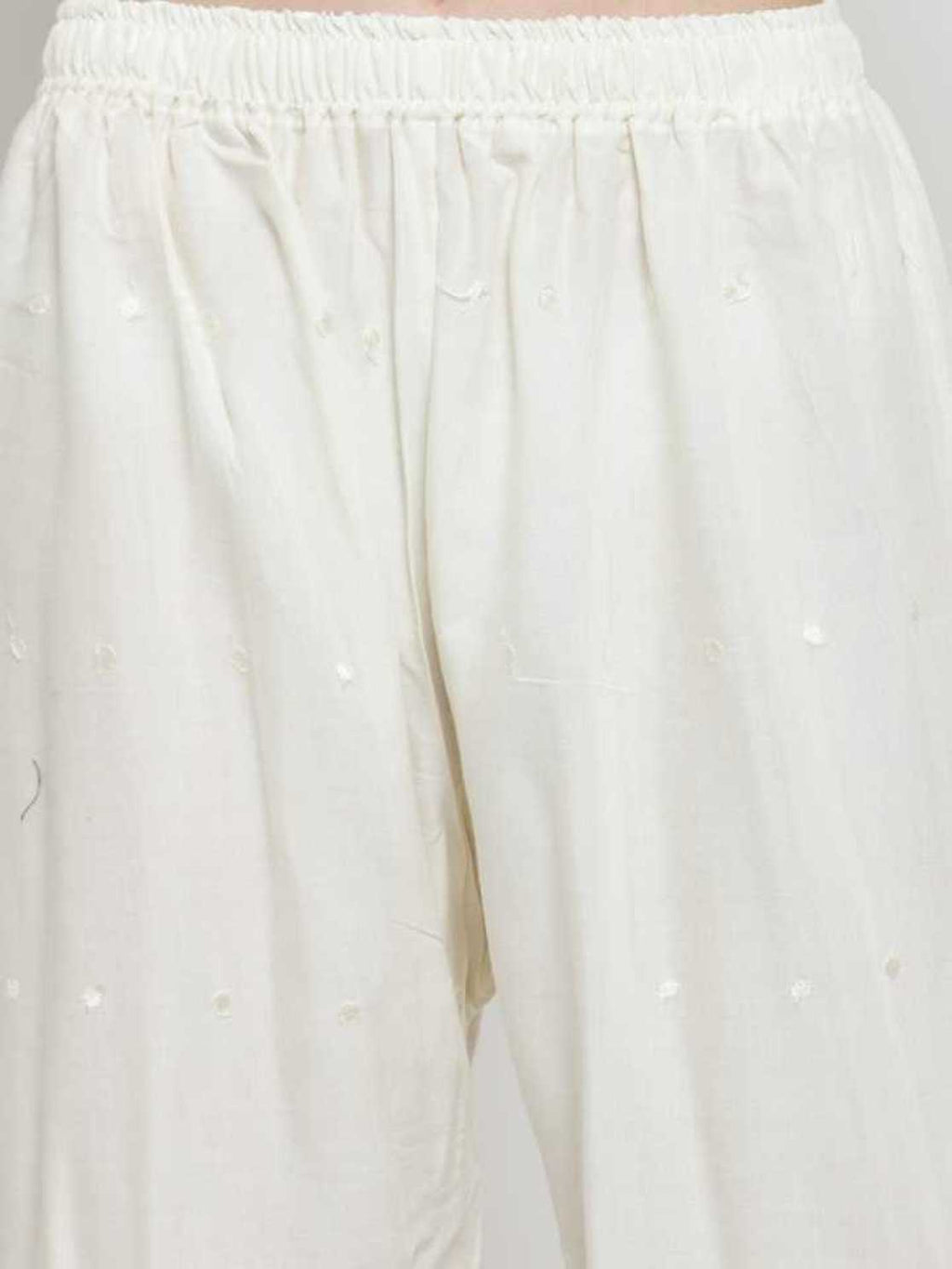 PAVONINE Off-White Color Half Schiffli Chikankari Cotton Fabric Palazzo For Women