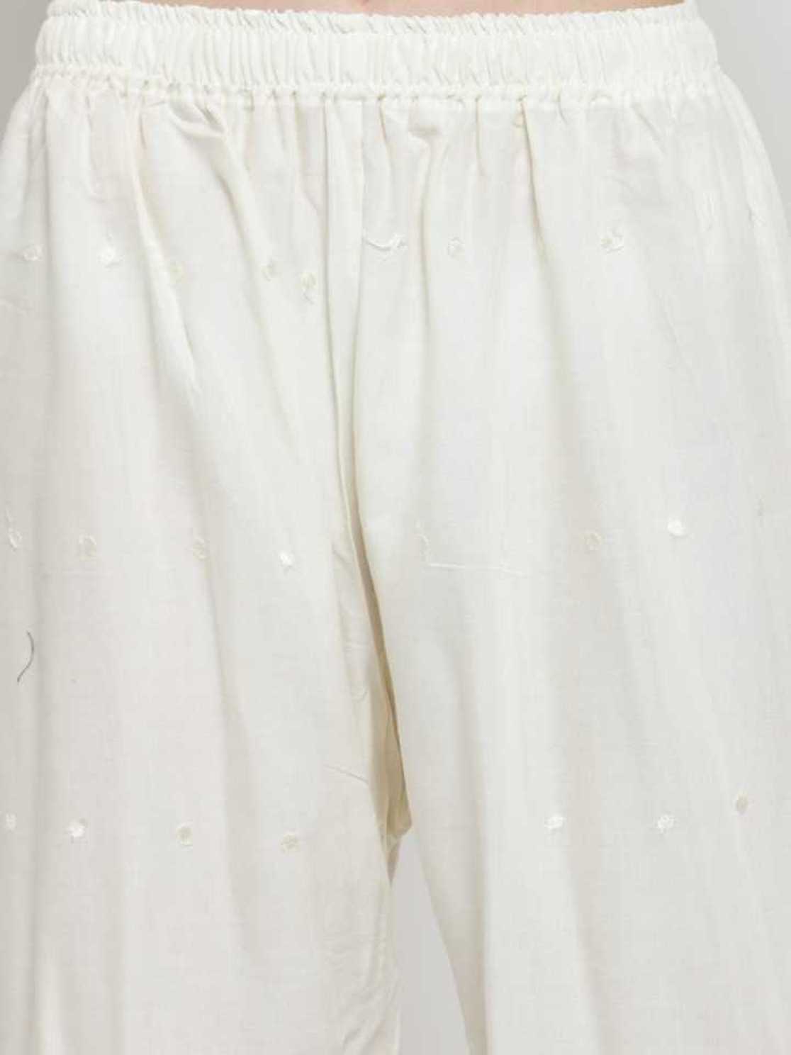 PAVONINE Off-White Color Half Schiffli Chikankari Cotton Fabric Palazzo For Women