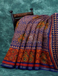 Light Orange And Ink Blue Colour Printed Semi Chanderi Saree By Gayathri Reddy Designer Studio