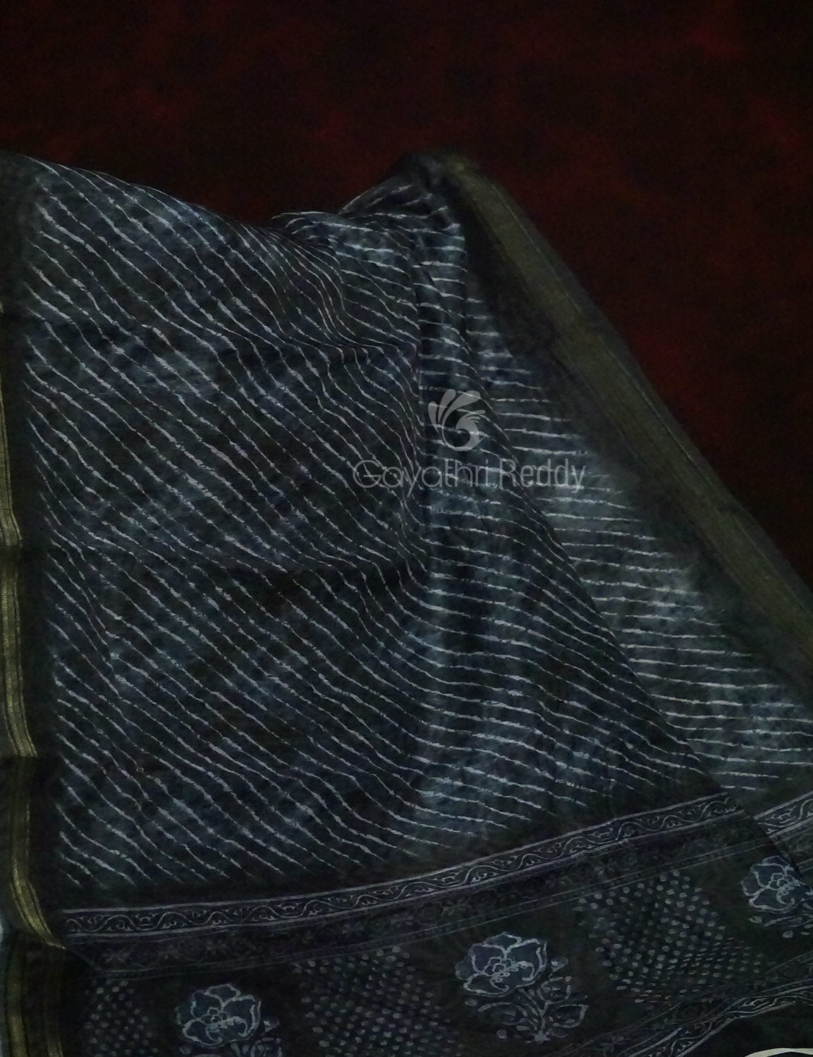Slate Black Colour Leheriya Design Semi Chanderi Saree By Gayathri Reddy Designer Studio
