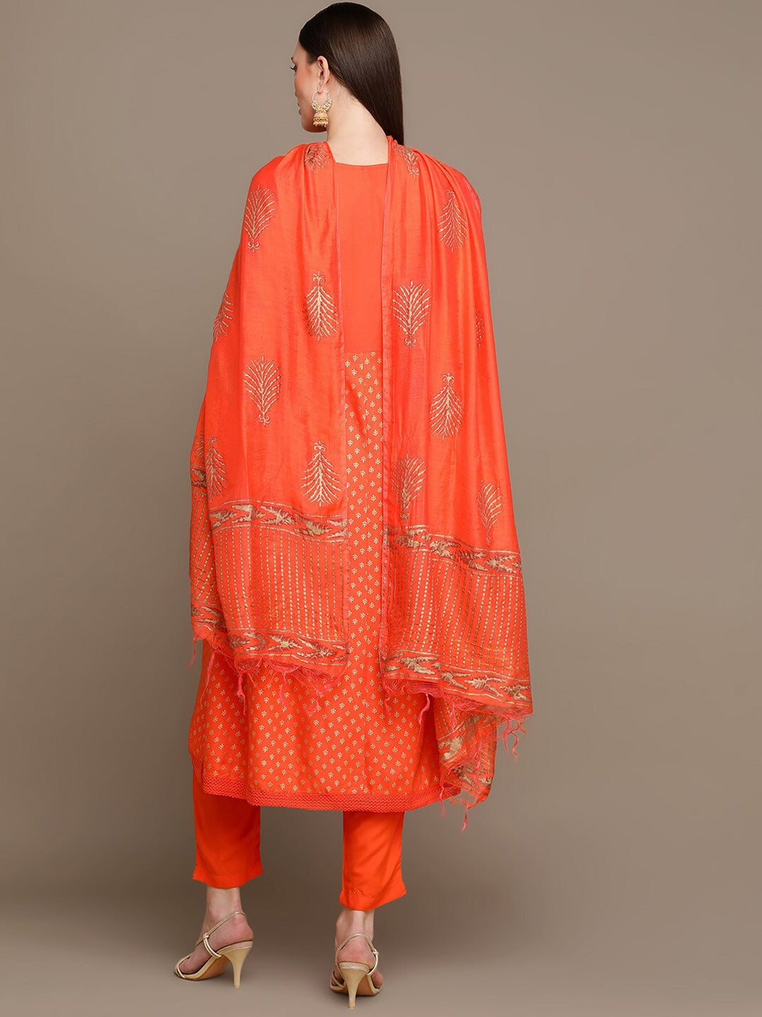 HERE&NOW Ethnic Motifs Embroidered Mirror Work Anarkali Kurta with Trousers & Dupatta