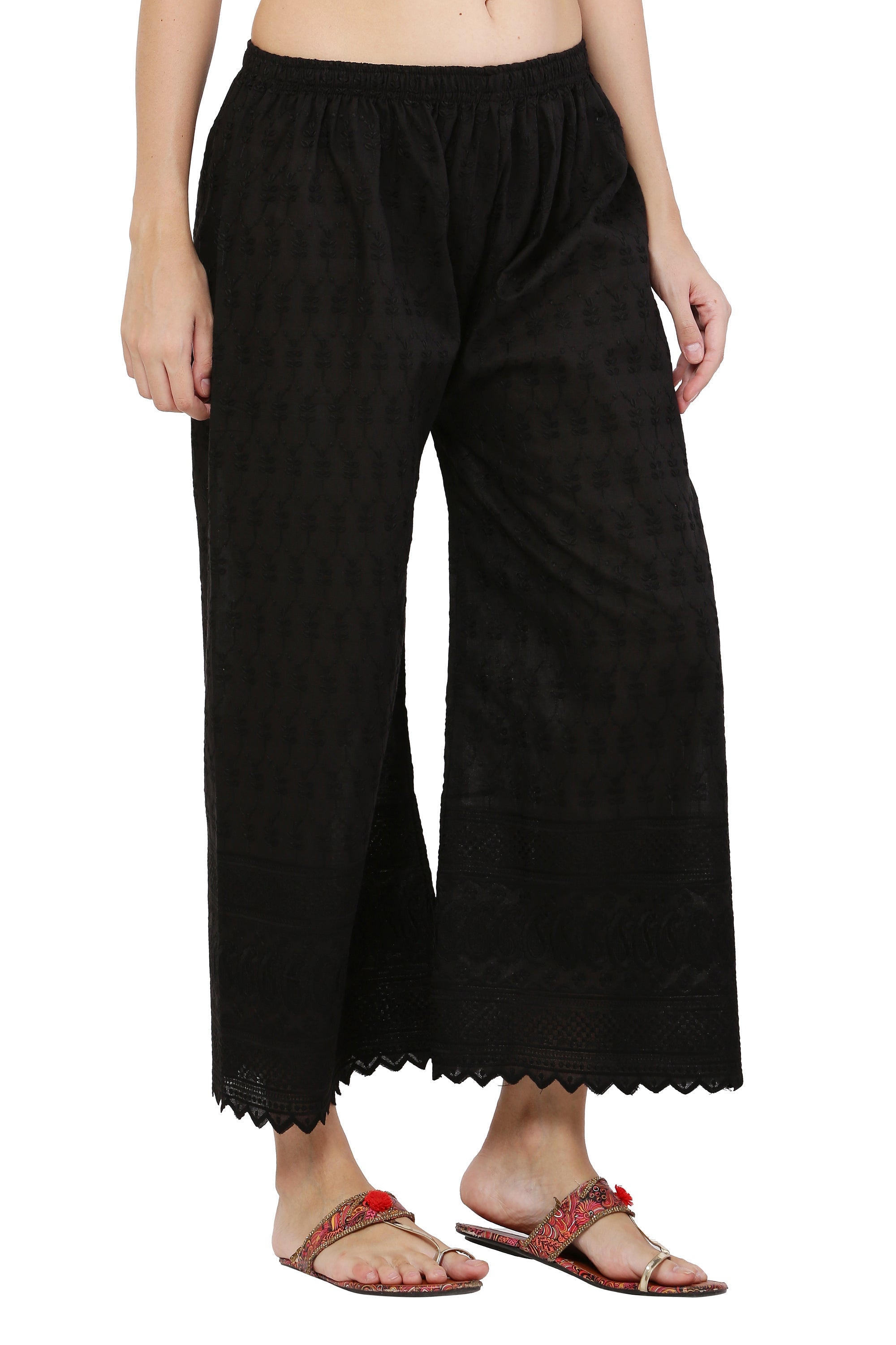 PAVONINE Black Color Full Chikankari Cotton Fabric Sharara For Women
