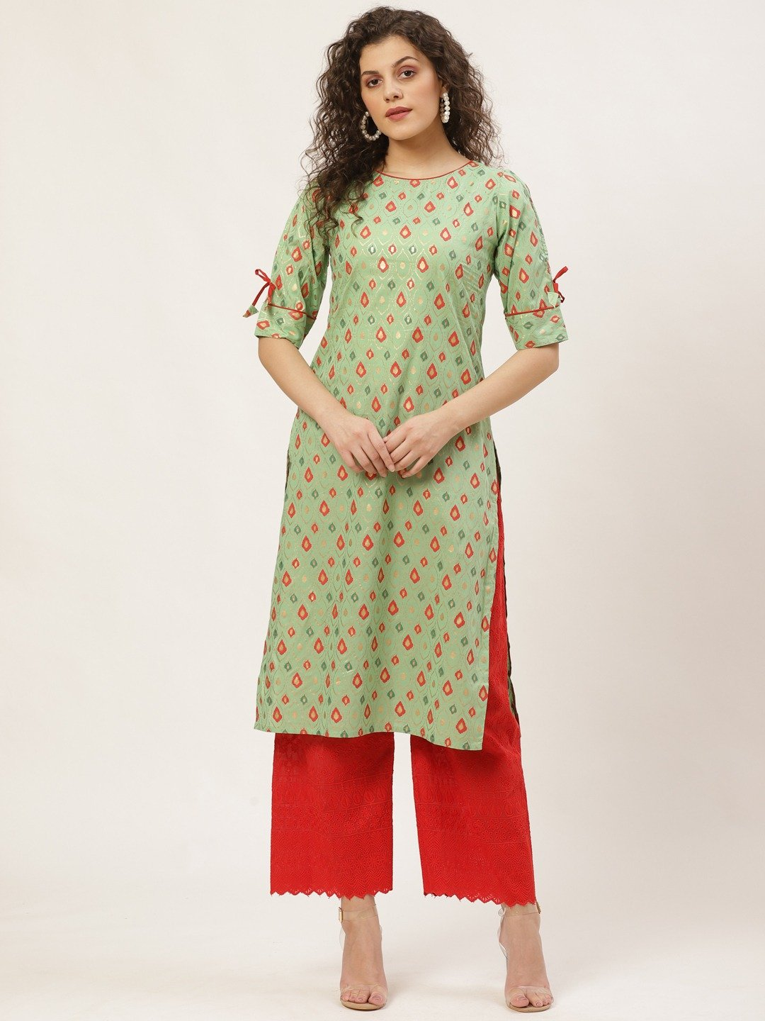 PAVONINE Red Color Full Chikankari Cotton Fabric Palazzo For Women