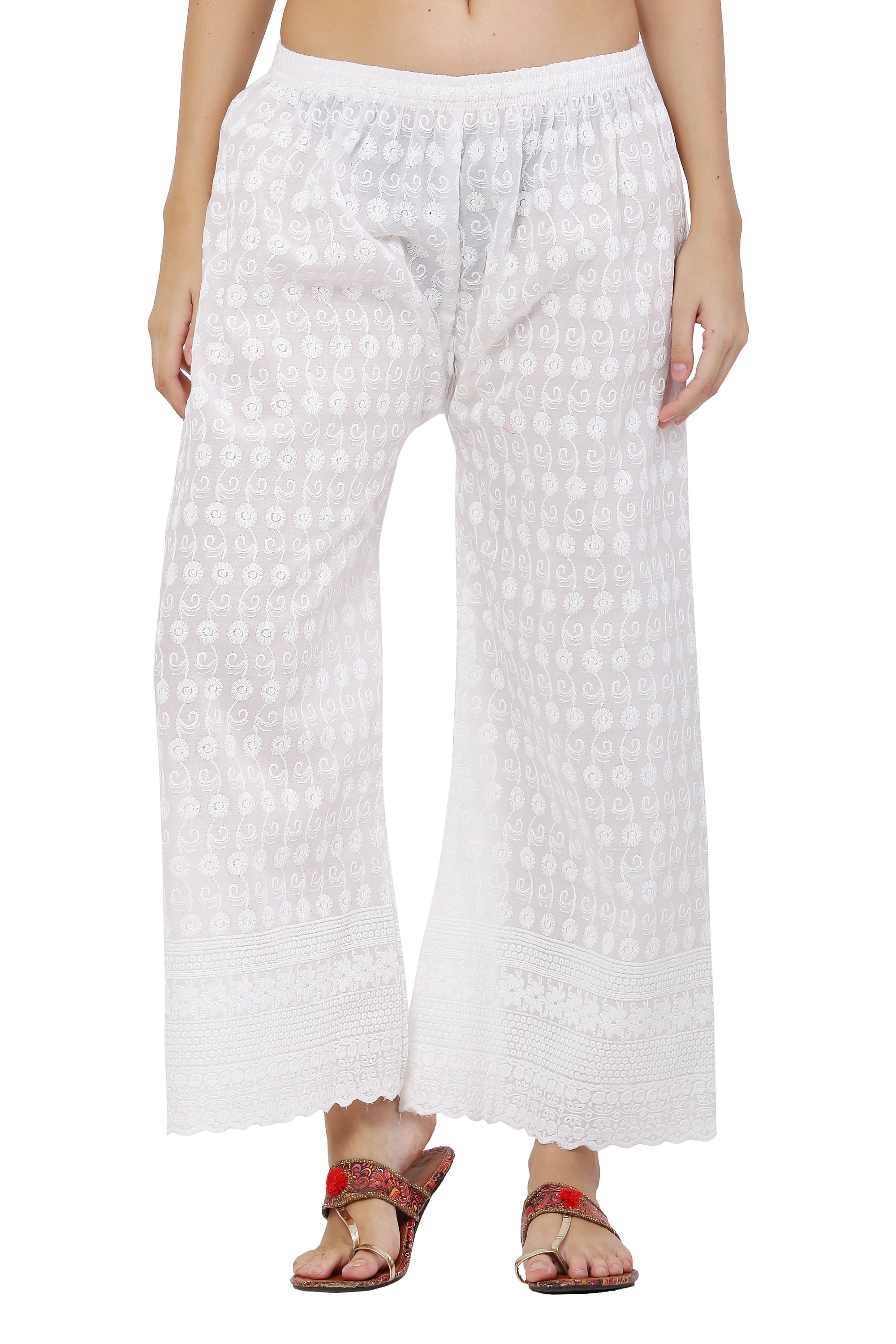 PAVONINE White Color Full Chikankari Cotton Fabric Sharara For Women